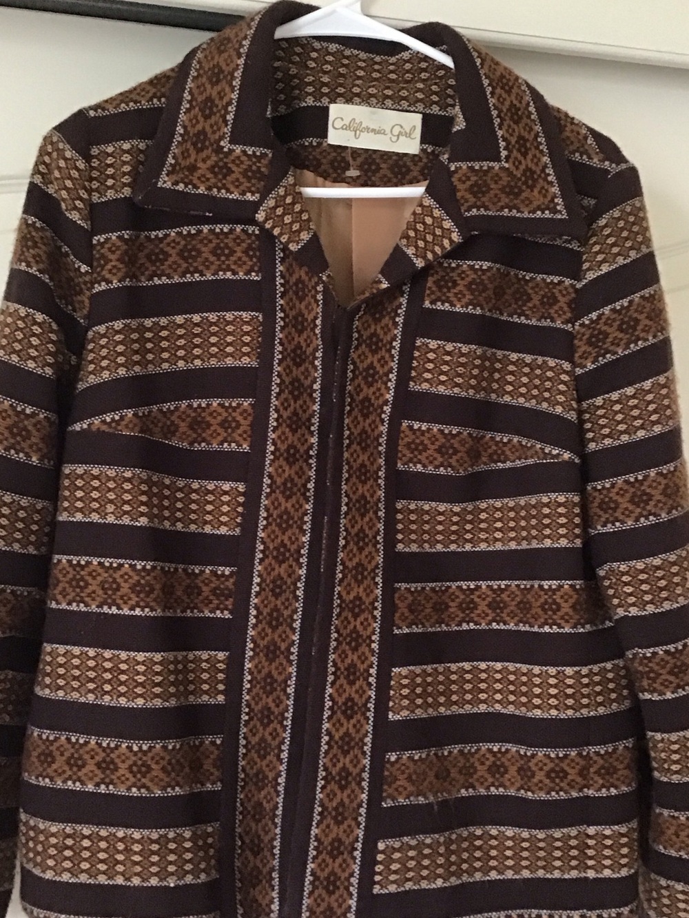 Women's Brown Patterned Coat - Fits Size S